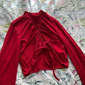 Fashion Nova Red Ruched Long Sleeve Top